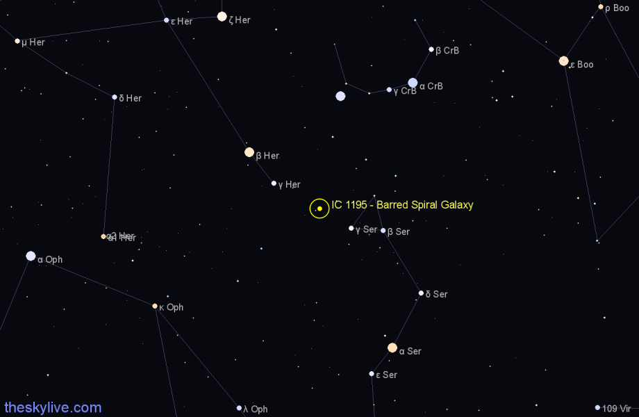 Finder chart IC 1195 - Barred Spiral Galaxy in Hercules star