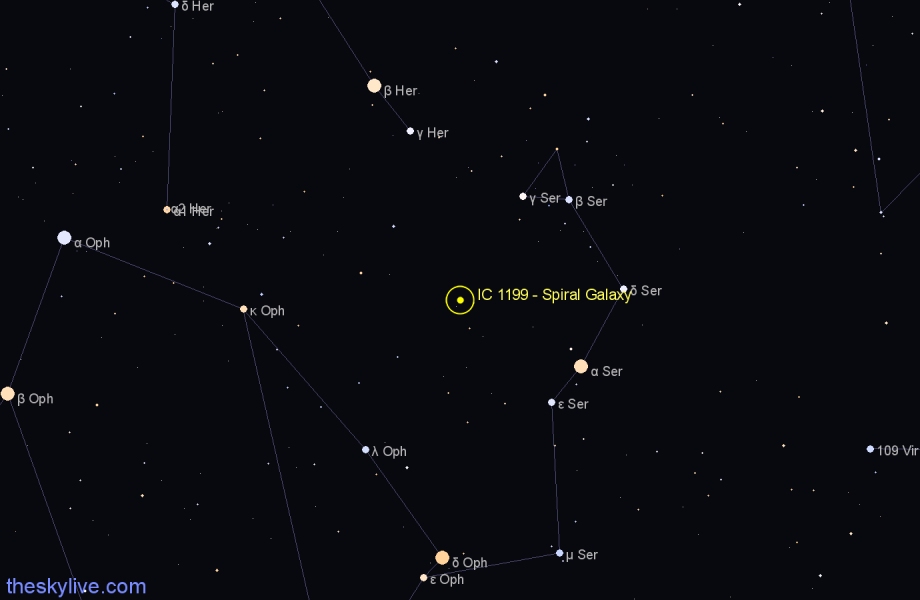 Finder chart IC 1199 - Spiral Galaxy in Hercules star