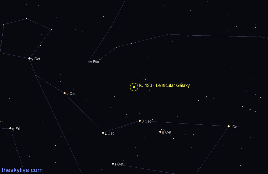 Finder chart IC 120 - Lenticular Galaxy in Cetus star