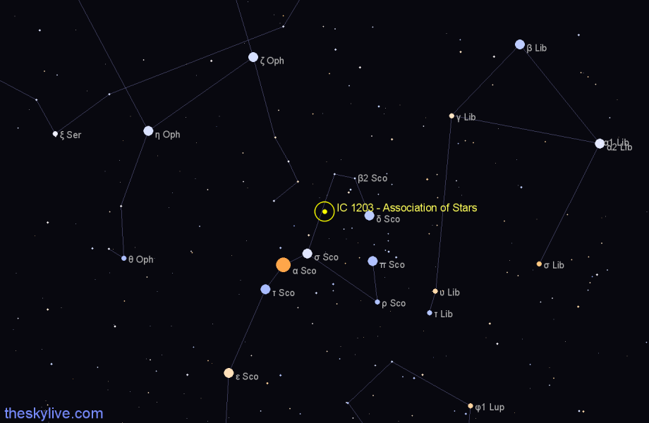 Finder chart IC 1203 - Association of Stars in Scorpius star