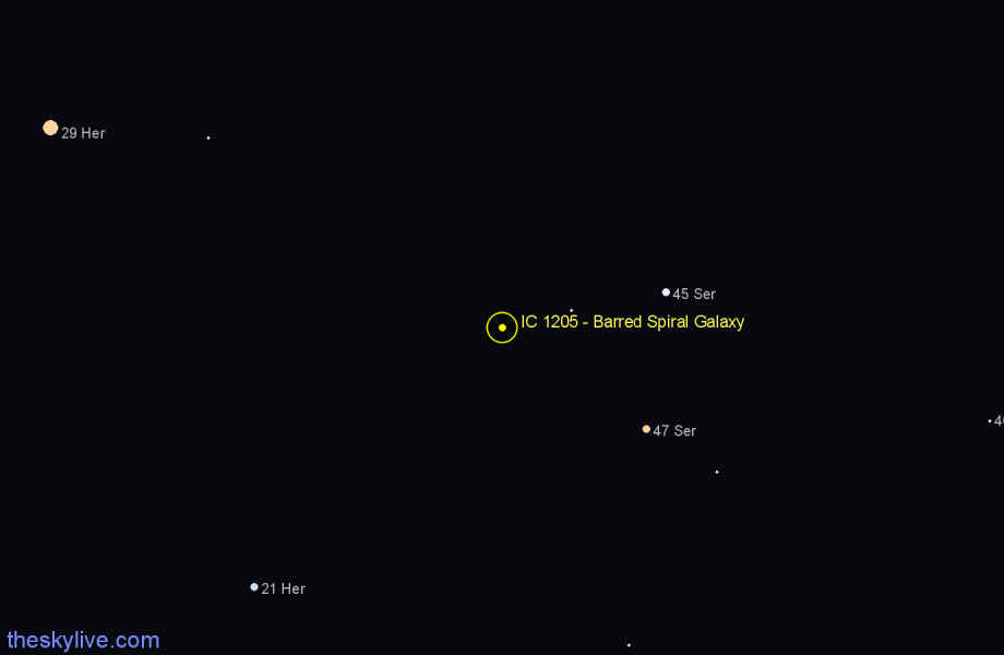 Finder chart IC 1205 - Barred Spiral Galaxy in Hercules star