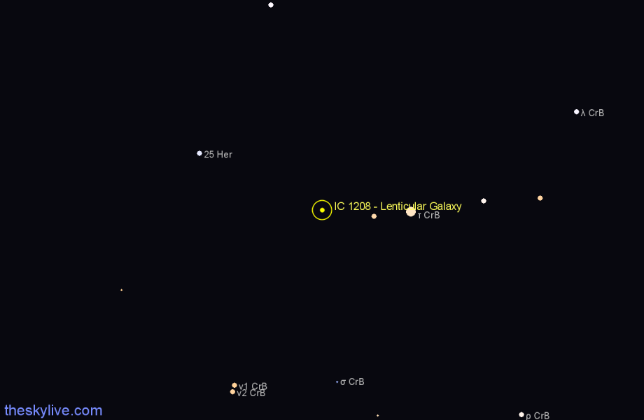 Finder chart IC 1208 - Lenticular Galaxy in Corona Borealis star