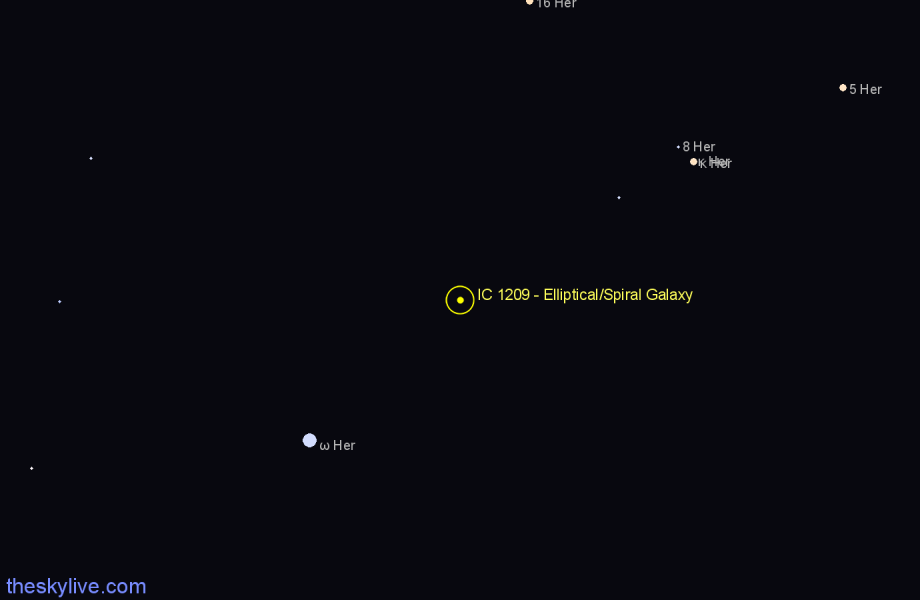 Finder chart IC 1209 - Elliptical/Spiral Galaxy in Hercules star