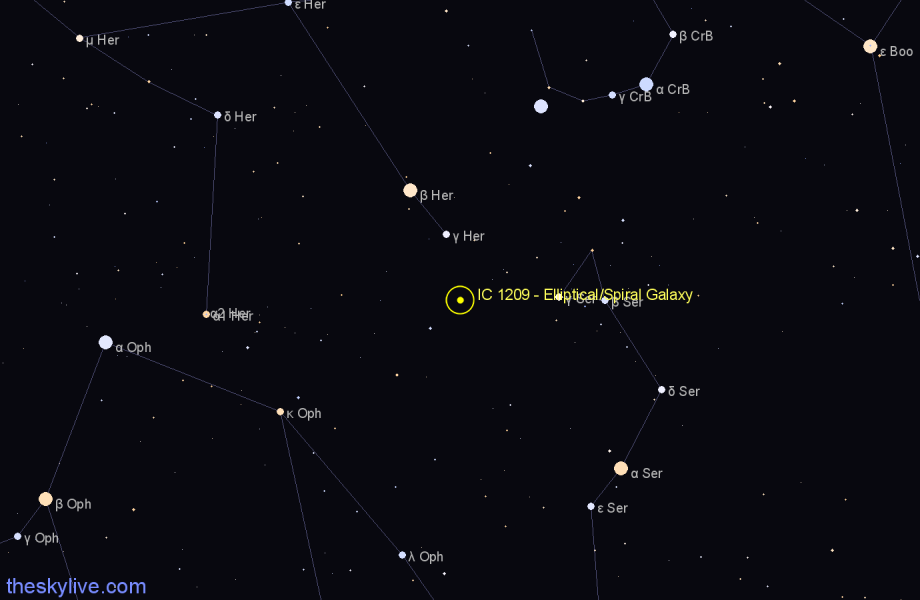 Finder chart IC 1209 - Elliptical/Spiral Galaxy in Hercules star
