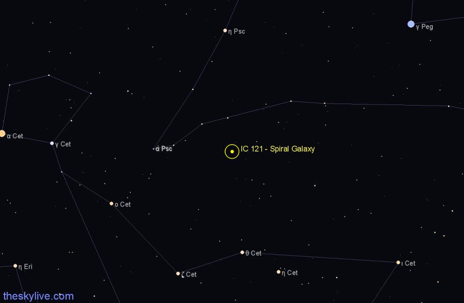 Finder chart IC 121 - Spiral Galaxy in Cetus star