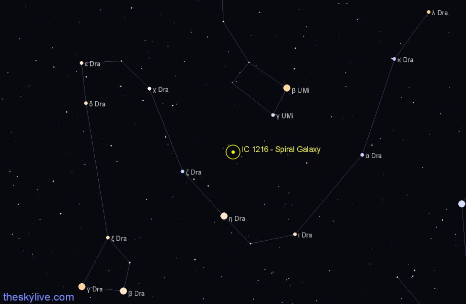 Finder chart IC 1216 - Spiral Galaxy in Draco star