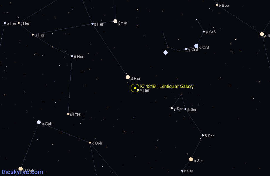 Finder chart IC 1219 - Lenticular Galaxy in Hercules star