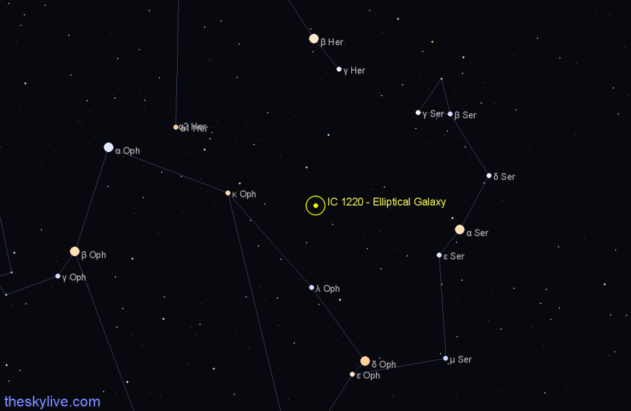 Finder chart IC 1220 - Elliptical Galaxy in Hercules star