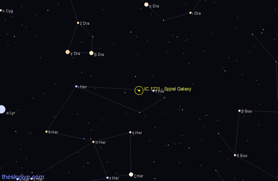 Finder chart IC 1221 - Spiral Galaxy in Hercules star