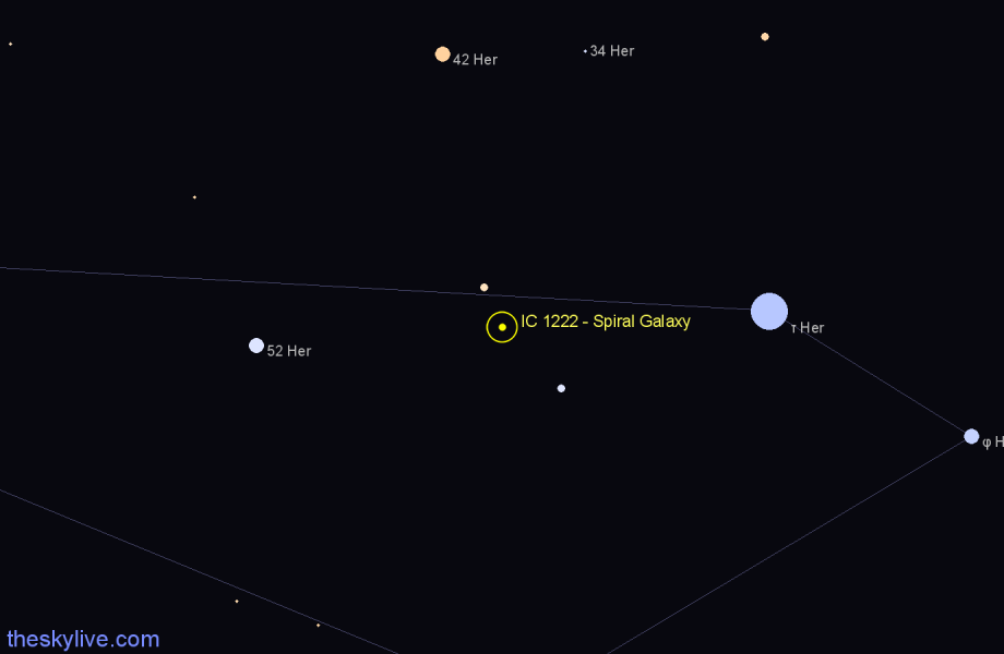 Finder chart IC 1222 - Spiral Galaxy in Hercules star