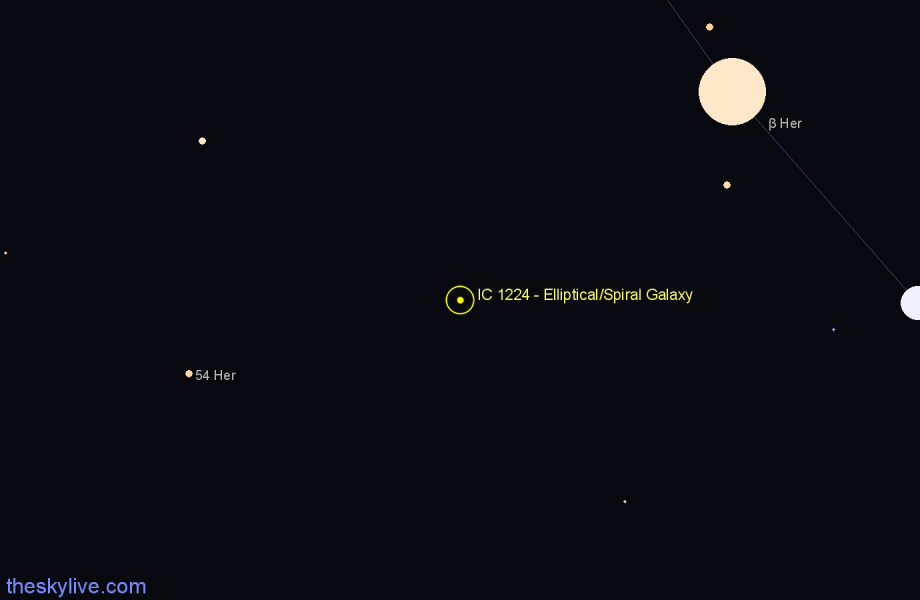 Finder chart IC 1224 - Elliptical/Spiral Galaxy in Hercules star