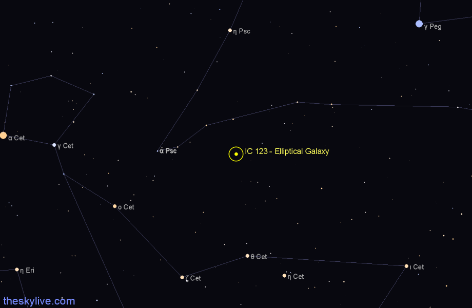 Finder chart IC 123 - Elliptical Galaxy in Cetus star