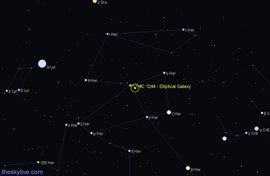 Finder chart IC 1244 - Elliptical Galaxy in Hercules star