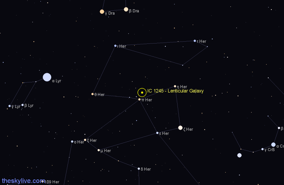 Finder chart IC 1245 - Lenticular Galaxy in Hercules star