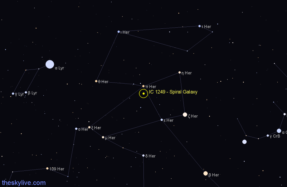 Finder chart IC 1249 - Spiral Galaxy in Hercules star