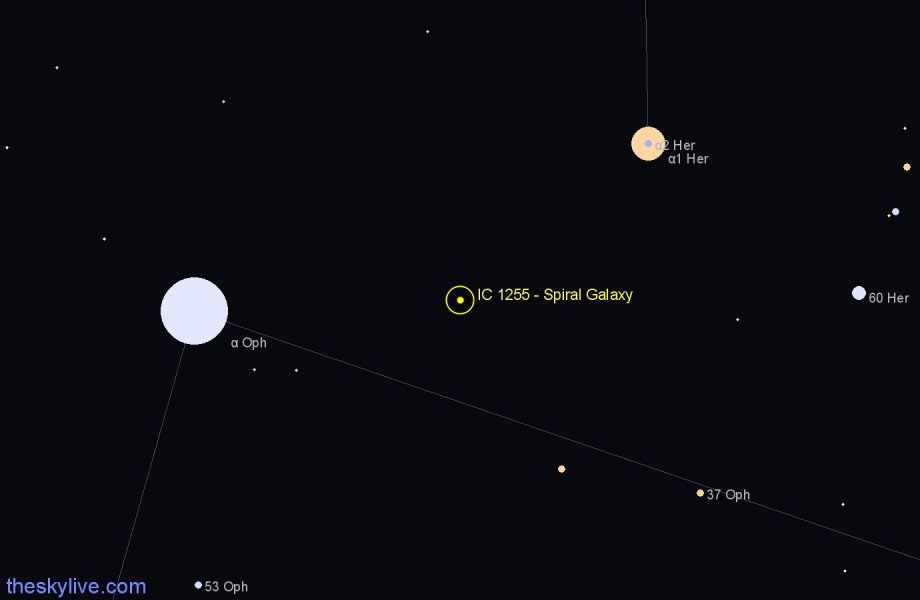 Finder chart IC 1255 - Spiral Galaxy in Ophiuchus star