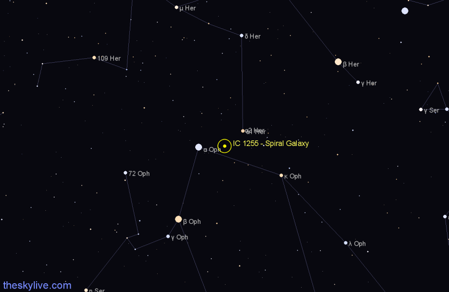 Finder chart IC 1255 - Spiral Galaxy in Ophiuchus star