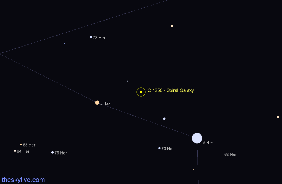 Finder chart IC 1256 - Spiral Galaxy in Hercules star