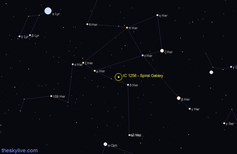 Finder chart IC 1256 - Spiral Galaxy in Hercules star