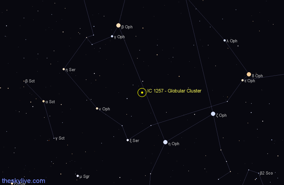 Finder chart IC 1257 - Globular Cluster in Ophiuchus star