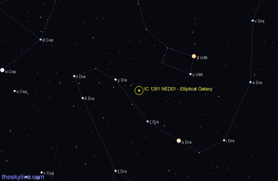 Finder chart IC 1261 NED01 - Elliptical Galaxy in Draco star