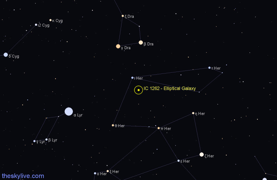 Finder chart IC 1262 - Elliptical Galaxy in Hercules star