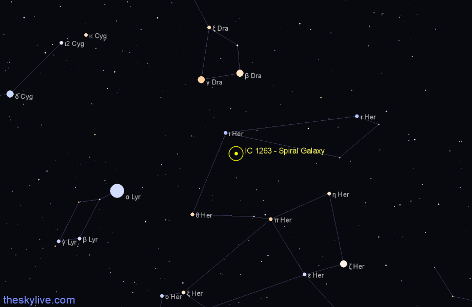 Finder chart IC 1263 - Spiral Galaxy in Hercules star