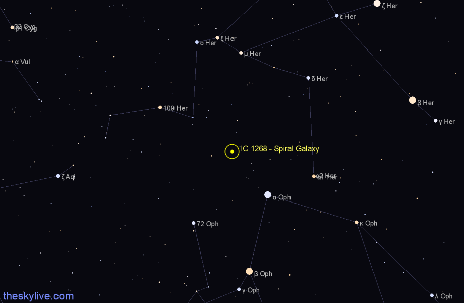 Finder chart IC 1268 - Spiral Galaxy in Hercules star