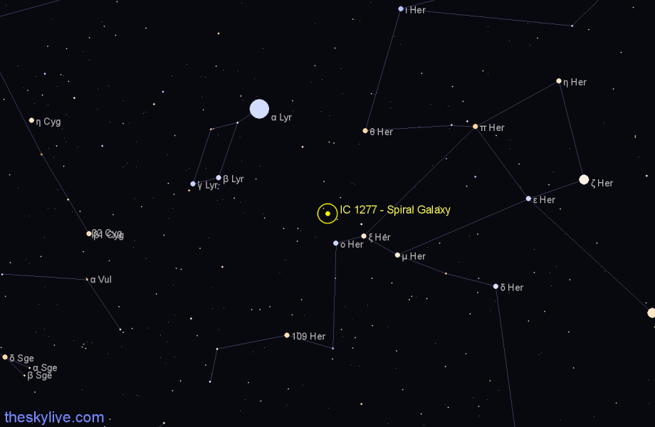 Finder chart IC 1277 - Spiral Galaxy in Hercules star