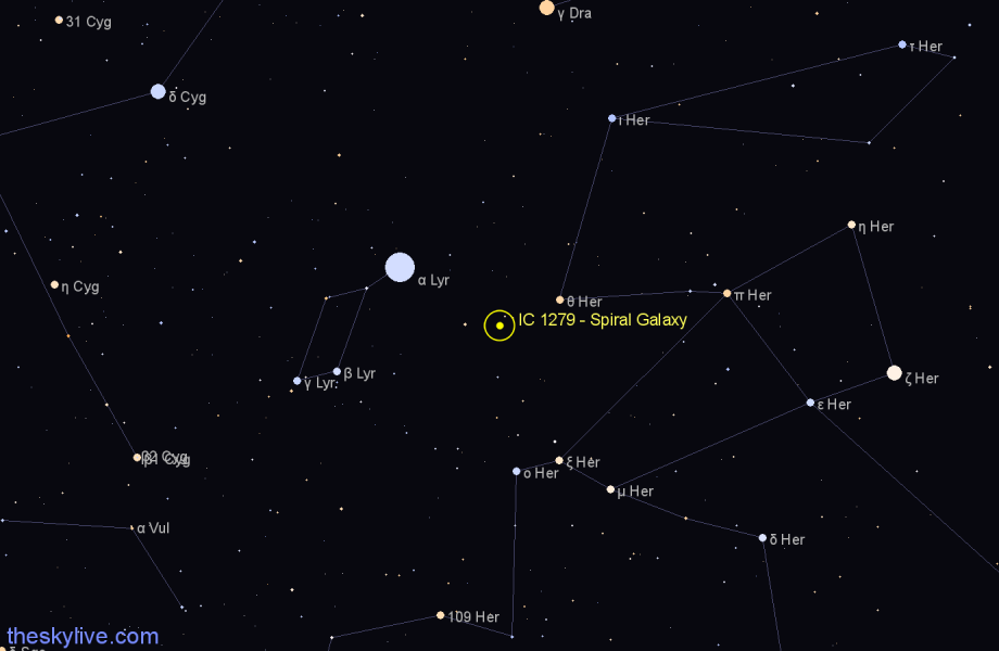 Finder chart IC 1279 - Spiral Galaxy in Hercules star