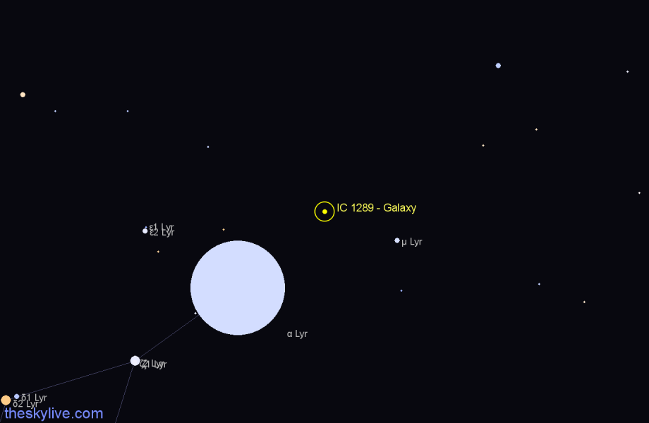 Finder chart IC 1289 - Galaxy in Lyra star