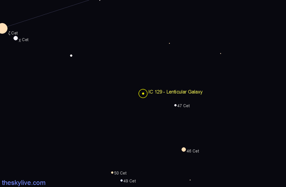 Finder chart IC 129 - Lenticular Galaxy in Cetus star