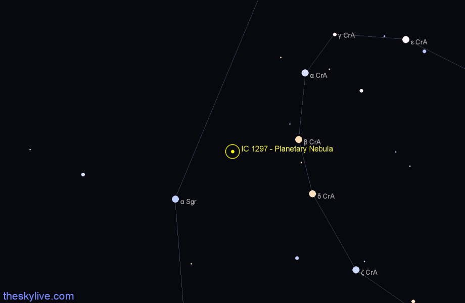 Finder chart IC 1297 - Planetary Nebula in Corona Australis star