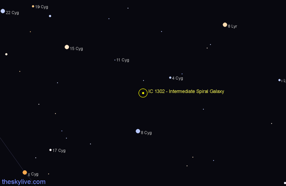 Finder chart IC 1302 - Intermediate Spiral Galaxy in Cygnus star