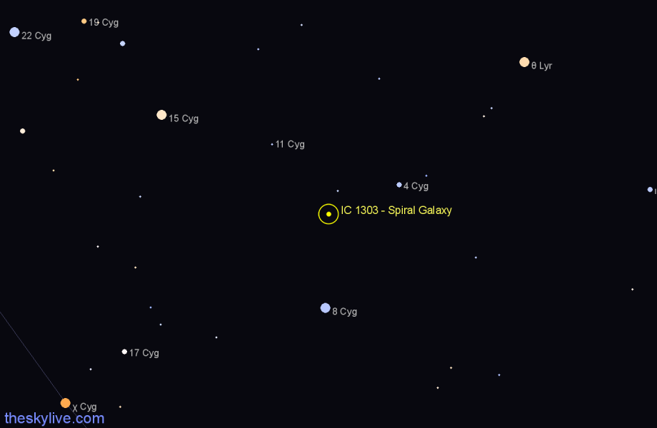 Finder chart IC 1303 - Spiral Galaxy in Cygnus star