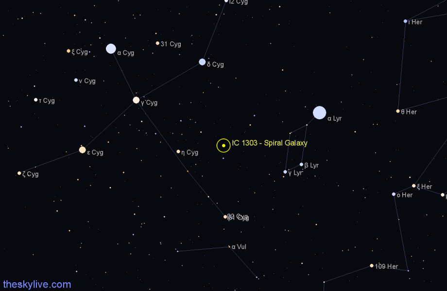 Finder chart IC 1303 - Spiral Galaxy in Cygnus star