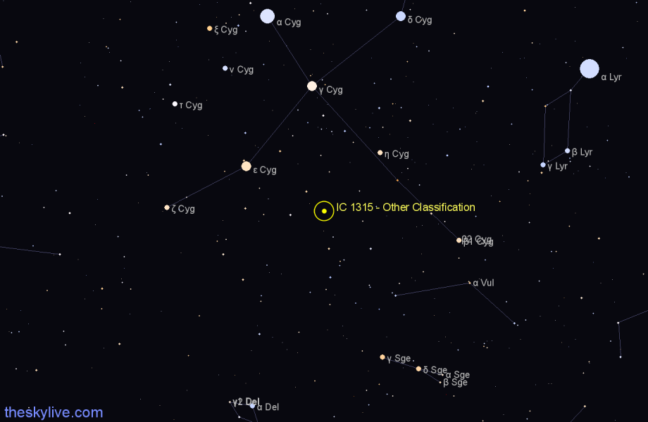 Finder chart IC 1315 - Other Classification in Cygnus star