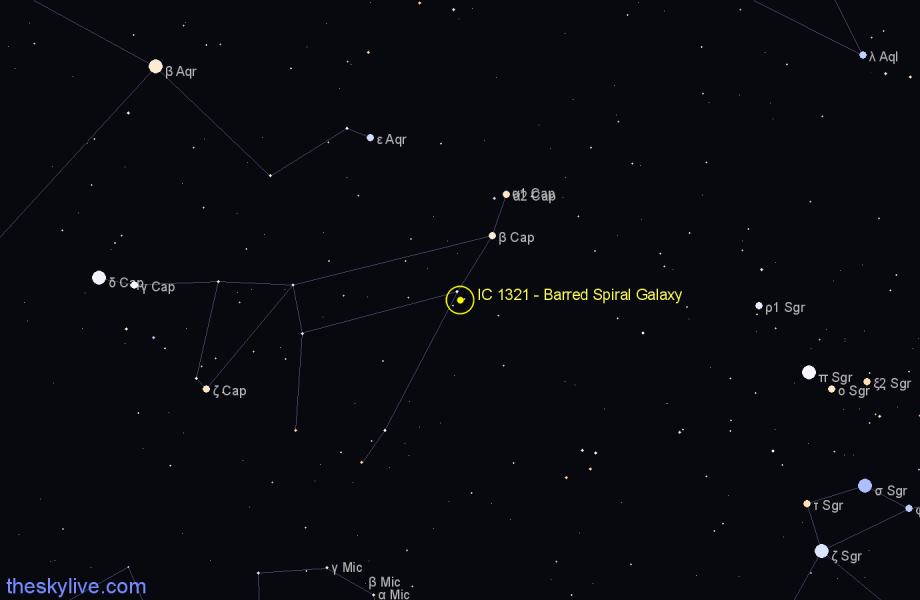 Finder chart IC 1321 - Barred Spiral Galaxy in Capricornus star