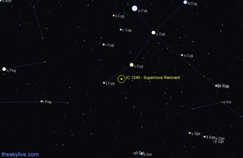 Finder chart IC 1340 - Supernova Remnant in Cygnus star