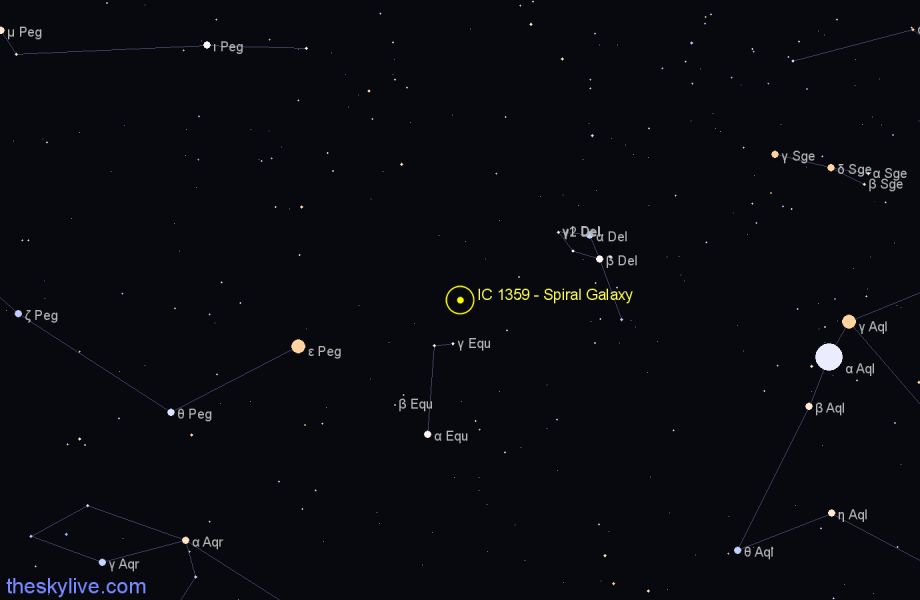 Finder chart IC 1359 - Spiral Galaxy in Pegasus star