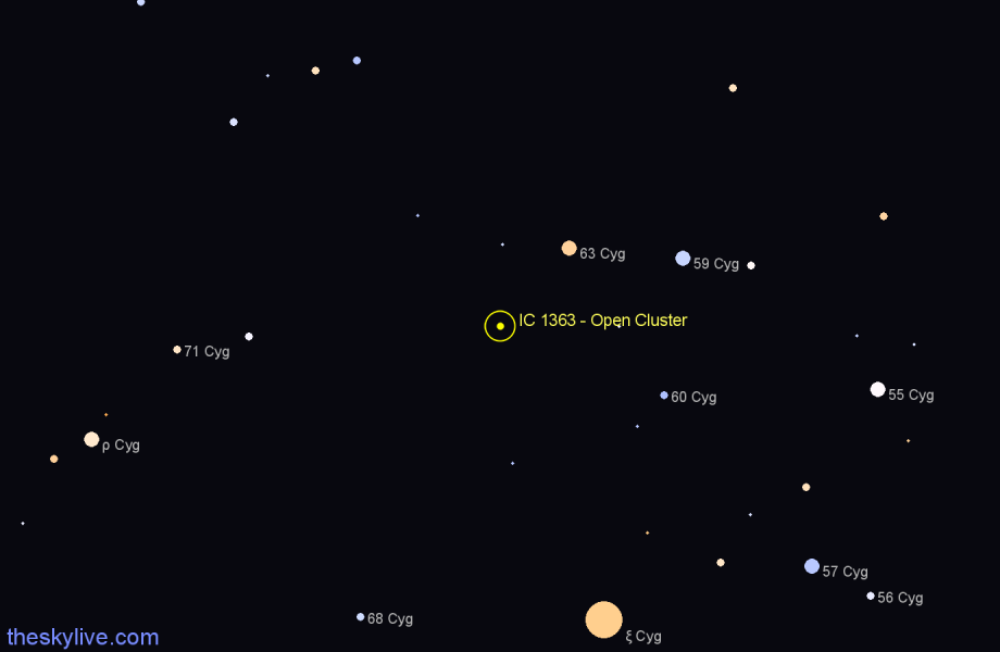 Finder chart IC 1363 - Open Cluster in Cygnus star