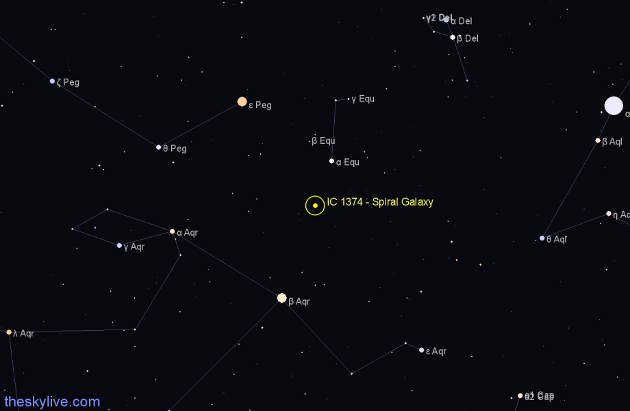 Finder chart IC 1374 - Spiral Galaxy in Aquarius star