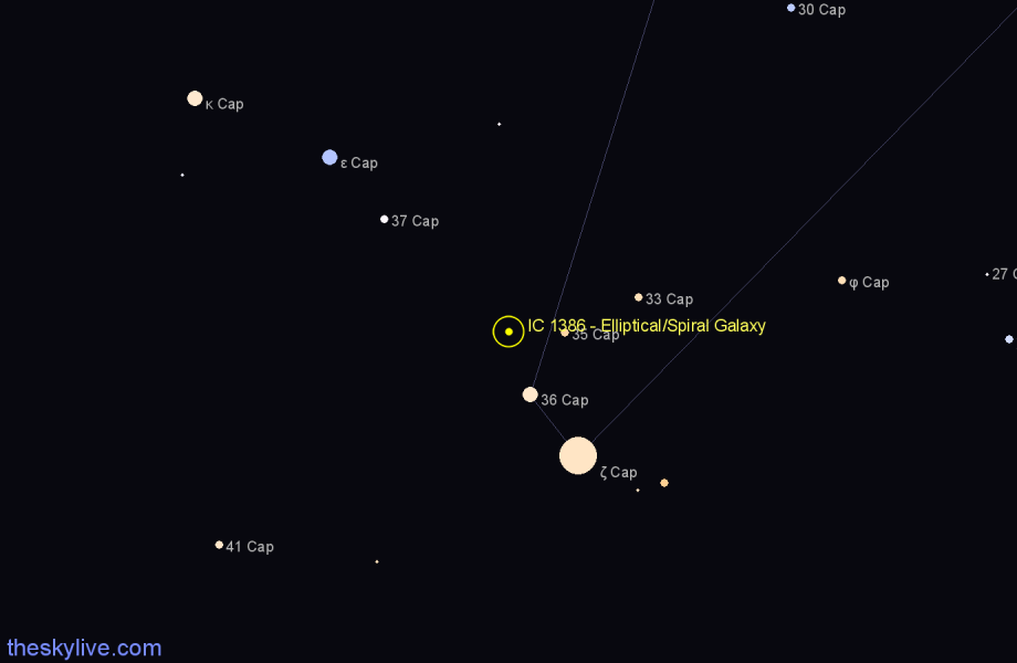 Finder chart IC 1386 - Elliptical/Spiral Galaxy in Capricornus star