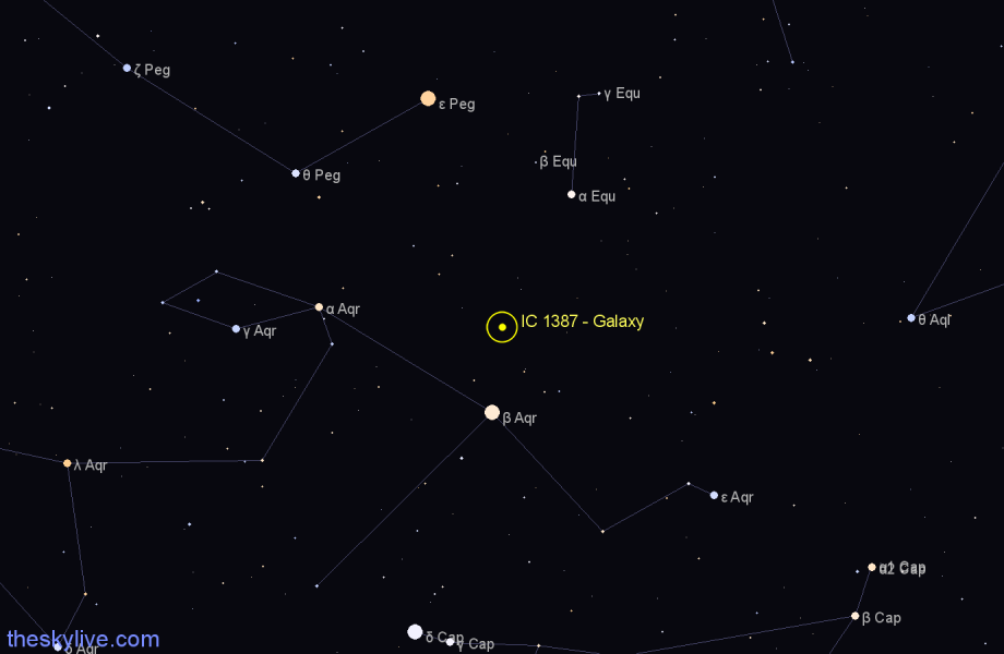 Finder chart IC 1387 - Galaxy in Aquarius star