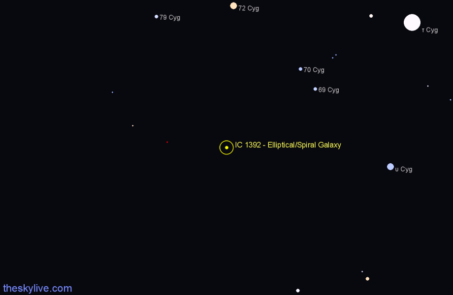 Finder chart IC 1392 - Elliptical/Spiral Galaxy in Cygnus star