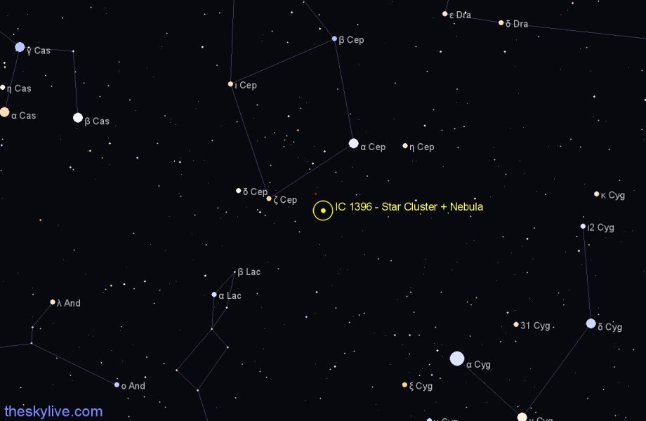 Finder chart IC 1396 - Star Cluster + Nebula in Cepheus star