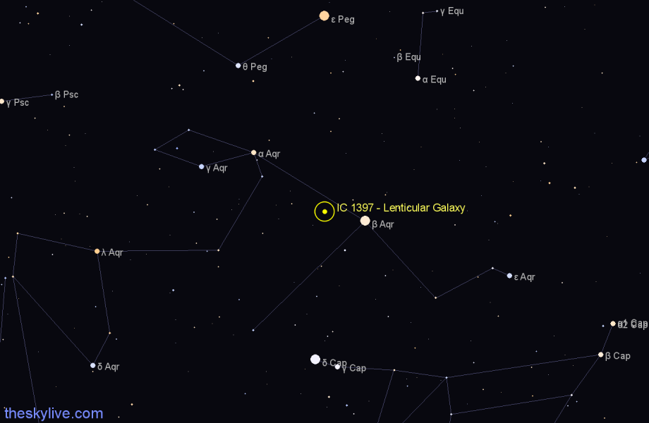 Finder chart IC 1397 - Lenticular Galaxy in Aquarius star