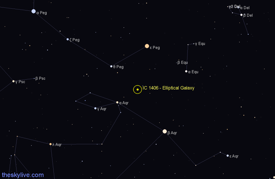 Finder chart IC 1406 - Elliptical Galaxy in Aquarius star