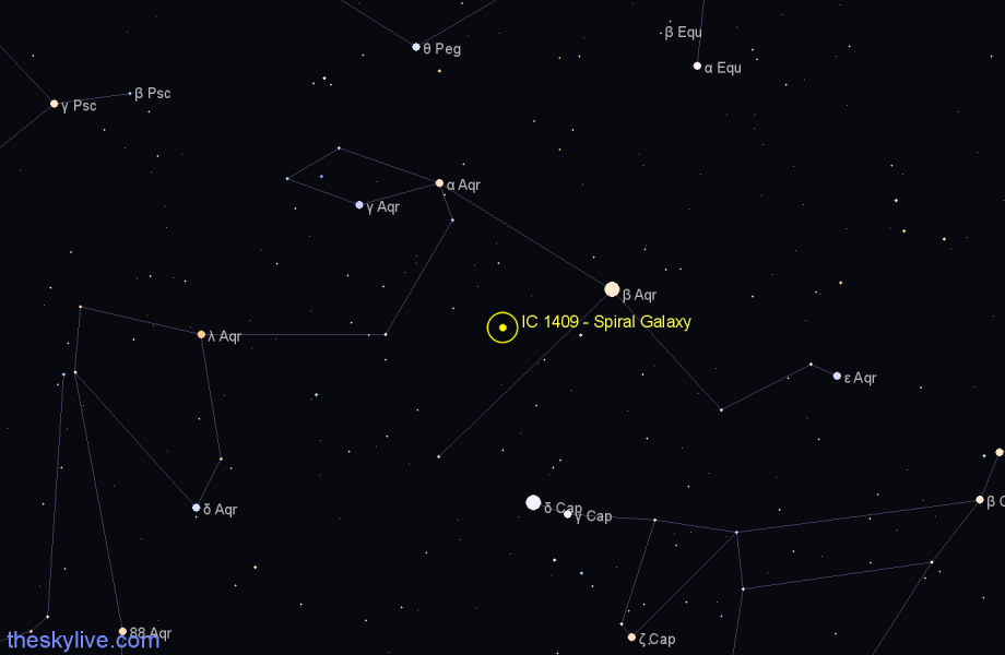 Finder chart IC 1409 - Spiral Galaxy in Aquarius star