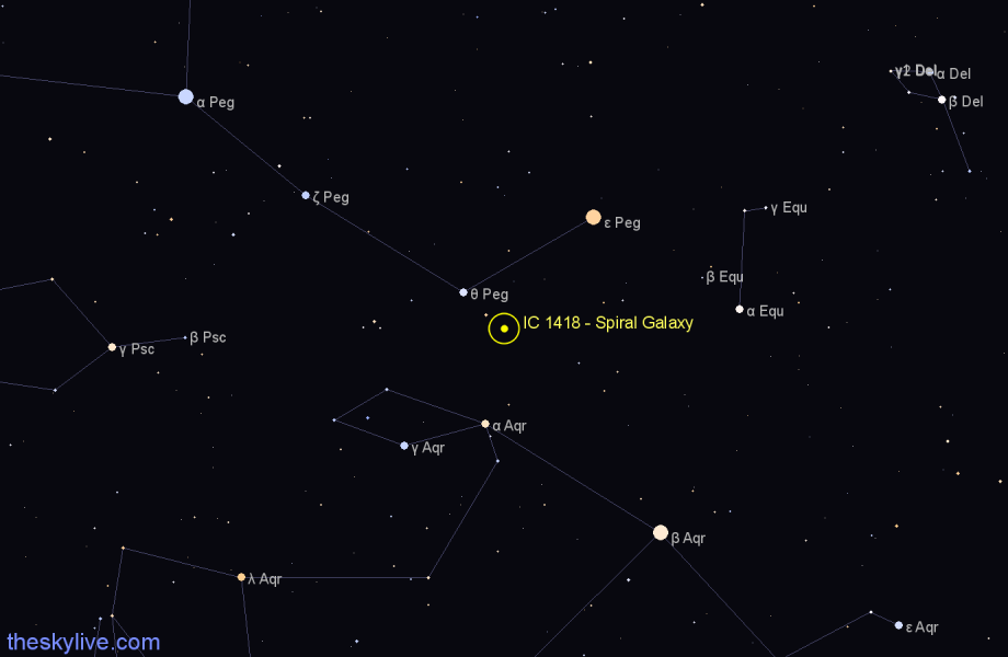 Finder chart IC 1418 - Spiral Galaxy in Pegasus star